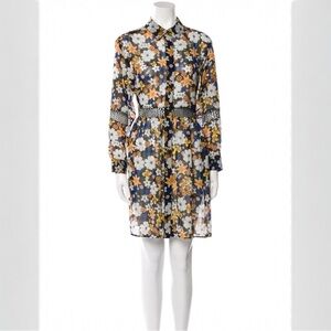 Sandro Black Floral Long-Sleeve Shirt Dress with Yellow & White Flowers